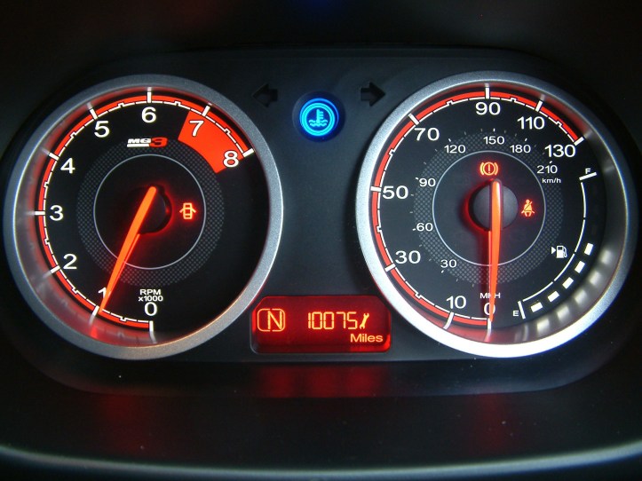 The dials perform a racing style sweep when the ignition is turned on. Bright blue lamp to advise of a cold engine is confusing at night and totally unnecessary.  