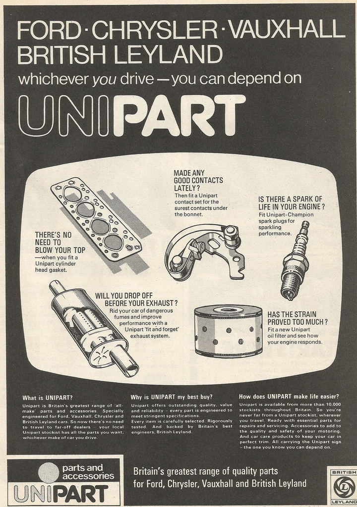 One of the original Unipart adverts - this one dates from 1974.