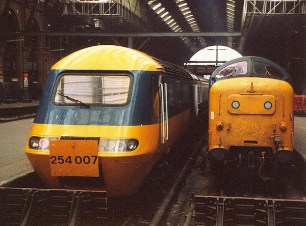 Old and the new. An HST and Deltic enjoy a cozy chat at "The Cross" in the summer of 1978.