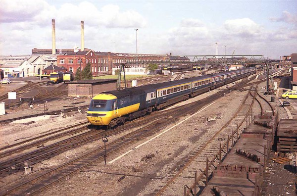 Doncaster 1980. An Eastern Region HST departs passing 